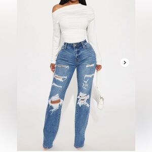 Zara High Rise Ripped Blue Jeans